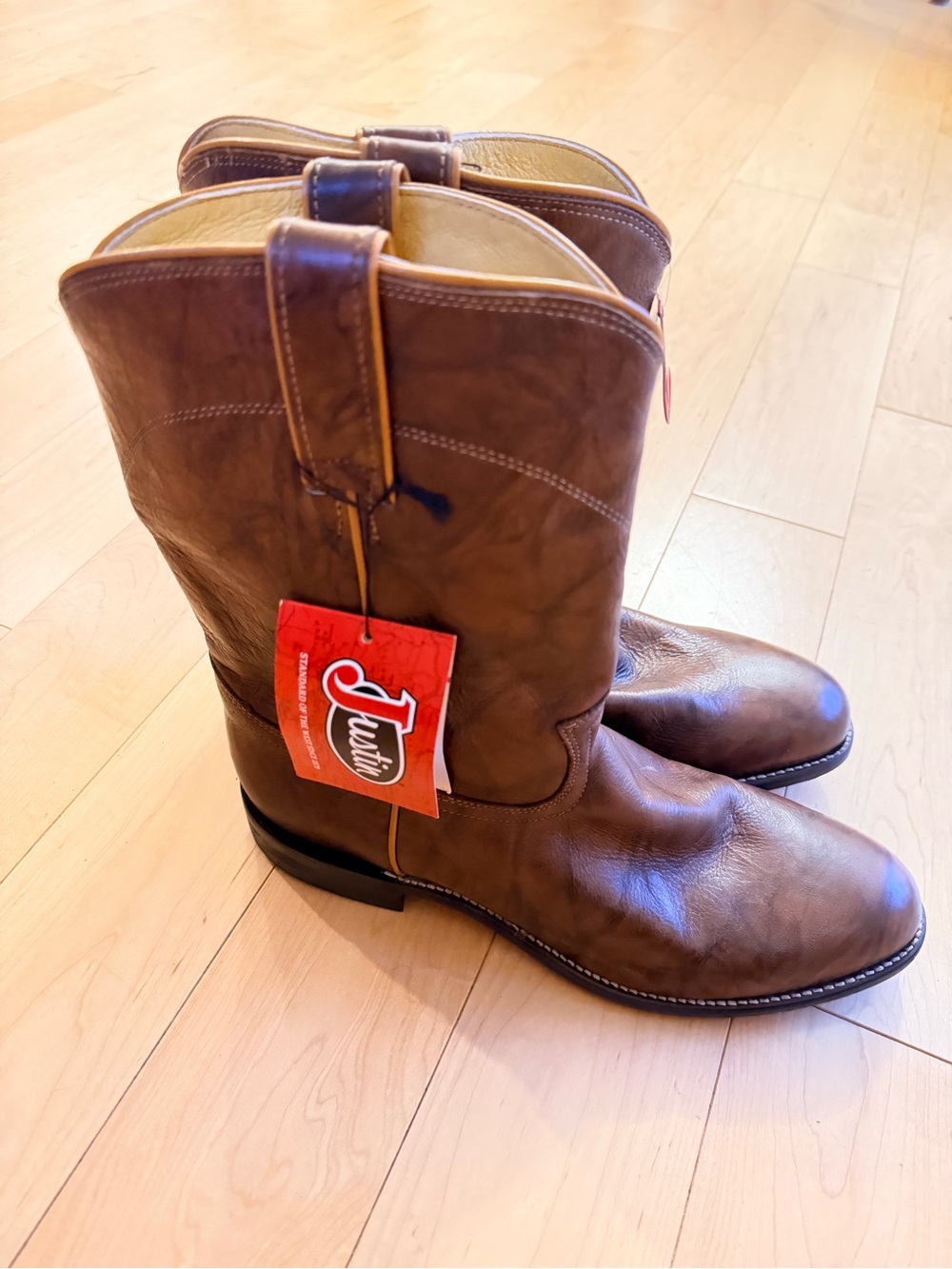 Justin 3163 Men's 10.5 EE Chestnut Marbled Leather Roper Boots NWT